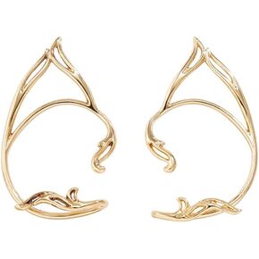 Missgrace Gold Elf Ear Cuffs Clip Earrings Wing Filigree Elf Ear Jewelry for Women Fairy Stud Earrings Elven Cuff Wrap Earrings for Halloween Wedding Prom