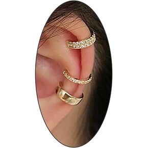 Gold Cuff Earrings Set for Women Non-Piercing Cartilage Cuff Earrings 14k Gold Silver Chunky Open Small Earrings for Teen Girls Jewelry Gifts