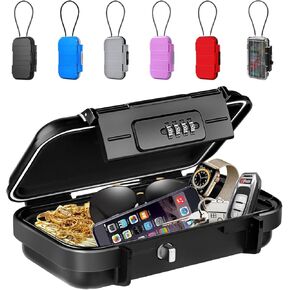 BKNOOU Travel Safe Lock Box,Portable Safe for Travel,Anti-Theft Beach Safe Box Waterproof Small Combination Lock Box with Removable Chain,Security Safe Box for Dorm,Travel,Beach,Hotel,Car,Home,Office