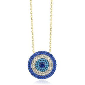 Mesmerizing 14K Gold Delicate Moissanite Pendant Necklace, Protective Round Evil Eye Charm, Unique Birthday Gift, 15.75 Inch Chain