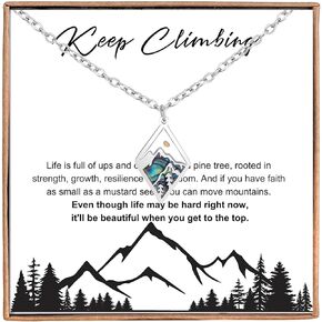 Inspirational Gifts for Women Mountain Necklace Pine Tree Necklace Mustard Seed Necklace Jewelry Gifts for Hikers, Campers, Climbers and Nature Lovers