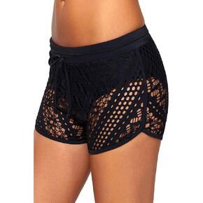 Women's Hollow Out Lace Swimsuit Bottoms Solid Stretch Shorts Swim Beach Boardshorts