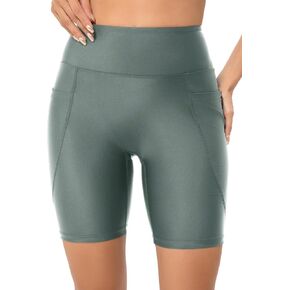 Womens High Waisted Swim Shorts Tummy Control Bathing Suit Bottoms with Pockets Board Shorts