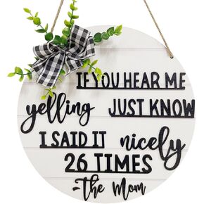 Cool Mom Humorous Minimalists Wooden Sign Wreath for Front Door Decor, 12 Inches, House Decorations for Home,Women's Gifts,Door Decorations Porch Decor