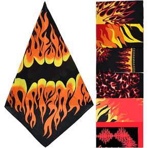 6 Pieces Halloween Flames Bandana, Hippie Handkerchief Bandana Black Orange Pocket Squares Tie Unisex Scarf Dye Cowboy Wraps Headwraps for Women Man Bikers Urban Halloween Festivals Party Daily Wear