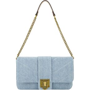 True Religion Women's Denim Shoulder Bag Purse, Mini Handbag with Chain Strap