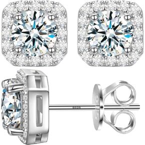 Moissanite Halo Earrings Square 18k Gold Plated 0.56-2.4CT 6-10mm D Color VVS1 Clarity Moissanite Stud Earrings For Women Men Square Stud Earrings 925 Sterling Silver Hypoallergenic Earrings