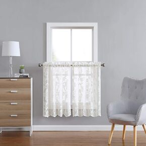 LinenZone Lace Kitchen Curtains. Lace Window Treatment for Kitchen or Small Window. Lace Tiers Can Be Combined with Matching Swags or Valance for a Charming Farmhouse Look. (Fiona 30 x 45 Ivory)