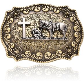 Western Cowboy Belt Buckle for Men, Prayer Horse Cross Religious Belt Buckle, Vintage Belt Buckle for Hunsband Boys