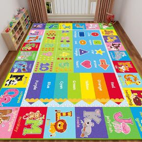 ABC Carpet, Kids Rugs for Playroom, Educational Play Mat for Kids, Preschool Rugs with ABC, Numbers, Animals Learning Rugs for Bedroom Playroom Classroom Baby Toddler Children (Blue, 59X39.4 INCH)