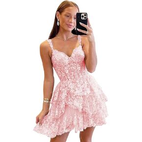 Sparkly Sequin Homecoming Dresses for Teens Off Shoulder Short Prom Dress 2024 Tiered Lace Cocktail Party Gown