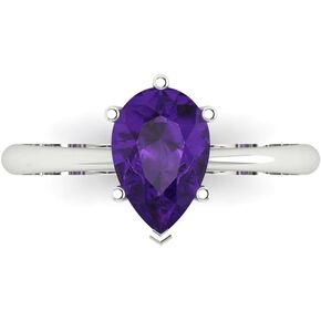 1.5 ct Pear Cut Natural Amethyst 14k Yellow Gold Solitaire Wedding Engagement Bridal Promise Ring