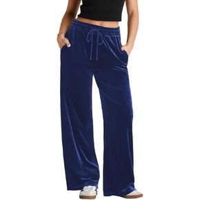 Herseas Women's Velvet Pants Drawstring Waist Wide Leg Casual Lounge Pant