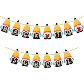 Back To School Banner - Back To School Party Decorations, First Day of School Pencil Banner for Office Home Classroom Hanging Party Decor Sign