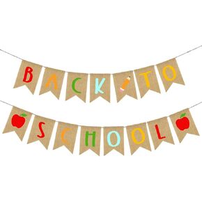 Back To School Burlap Banner First Day of School Bunting Garland Hanging Decorations for Home School Classroom Party Supplies