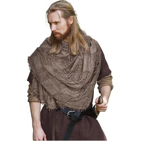 L'VOW Medieval Hooded Cloak Shaman Ninja Shawl Post Apocalyptic Wrap Scarf Cowl Rogue Hood Cape Viking Renaissance Costume