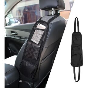 Car Seat Side Organizer, Auto Front Seat Storage Hanging Bag, Multifunctional Vehicle Mesh Pocket Hold for Phone, Wallet, Glasses, Universal Accessories for Most Car(Black)