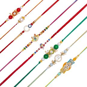 Set of 8 Rakhi for Brother Bhabhi and Bhatija Bhai Bhaiya Raksha Bandhan gift Rakhi Thread Rakhi with Greeting Card Gift Pack