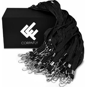 100-Pack Black Lanyards for ID Badges with Swivel J-Hooks - Versatile Neck Lanyard for Keys, Card Holders, Whistles, and More - Ideal for Offices, Teachers, Kids, and Cruise Ship Cards