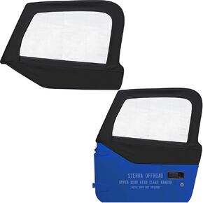 Jeep Half Doors for 1997 to 2006 Jeep Wrangler TJ - Black, Sailcloth Vinyl - 2 Door Skins with Plastic Clear Windows - Factory OEM Precision Fit Replacement - Upper Door Skin (Set of 2)