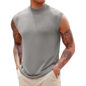 Runcati Mens Knitted Tank Tops Sleeveless Mock Turtleneck Slim Fit Sweater Vest Casual Hippie Pullover