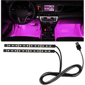 Car LED Strip Light, 12V 24 LEDs RGB Neon Vehicle Interior Atmosphere Lamps, Waterproof Auto Decotaive Ambient Light Accessories, Universal for Vehicles, Trucks, and More（24LED/Pink Purple）