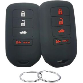 Silicone Rubber Key Fob Cover Compatible with 2013-2021 Honda Accord CR-V Civic Fit HR-V Odyssey Pilot Ridgeline ACJ932HK1310A ACJ932HK1210A (Not Fit Straight Key) (Black Black)