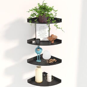 مجموعة أرفف عائمة زاوية Fixwal مكونة من 4، أرفف مثبتة على الحائط للديكور والتخزين، حواف ريفية لغرفة النوم وغرفة المعيشة والحمام والمكتب (بني ريفي) in Kuwait