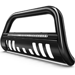 YITAMOTOR Bull Bar Compatible with 2005-2021 Nissan Frontier w/LED Light Bar, 3" Tubing Brush Guard Pickup Truck Front Bumper Push Bar w/Grille Skid Plate
