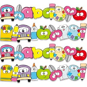 Whaline 69Ft Back to School Bulletin Board Borders Colorful Cartoon Pencil Apple School Bus Adhesive Border Trim for School Classroom Office Party Decoration