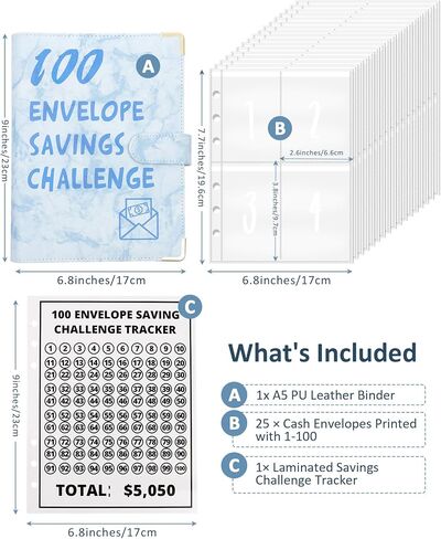 100 Envelopes Money Saving Challenge Binder - A5 Money Saving Budget Binder Easy and Fun Way to Save $5,050 Savings Challenges Book with Envelopes (Black) in Saudi Arabia