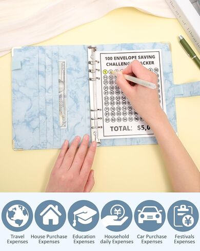100 Envelopes Money Saving Challenge Binder - A5 Money Saving Budget Binder Easy and Fun Way to Save $5,050 Savings Challenges Book with Envelopes (Black) in Saudi Arabia