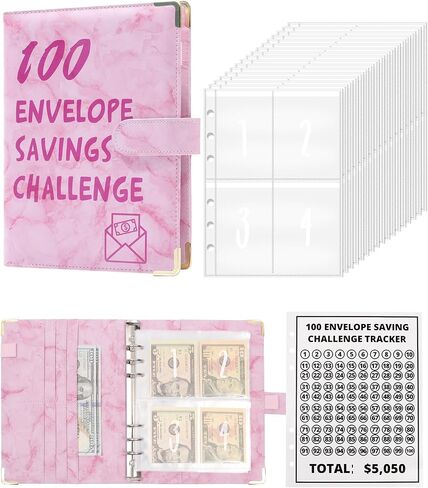 100 Envelopes Money Saving Challenge Binder - A5 Money Saving Budget Binder Easy and Fun Way to Save $5,050 Savings Challenges Book with Envelopes (Black) in Saudi Arabia