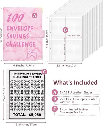 100 Envelopes Money Saving Challenge Binder - A5 Money Saving Budget Binder Easy and Fun Way to Save $5,050 Savings Challenges Book with Envelopes (Black) in Saudi Arabia