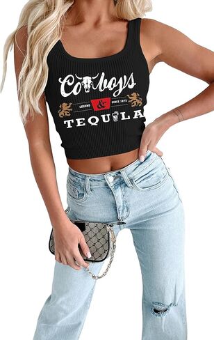 Western Cowgirl Tank Tops Women Country Music Crop Top Sleeveless Cowboy Graphic Cami Shirt in Saudi Arabia