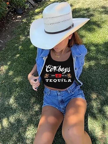 Western Cowgirl Tank Tops Women Country Music Crop Top Sleeveless Cowboy Graphic Cami Shirt in Saudi Arabia