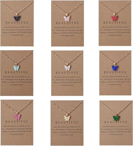 9Pcs Bohemian Butterfly Pendant Necklace Set,Dainty Adjustable Acrylic Colorful Insect Chain Necklace Minimalist Choker Necklace for Women Lover Jewelry Gift in Saudi Arabia