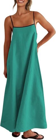 Shy Velvet Women's 2024 Summer Linen Maxi Dress Contrast Spaghetti Strap Dress Backless Sleeveless Casual Party Beach Dresses in Saudi Arabia
