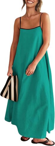 Shy Velvet Women's 2024 Summer Linen Maxi Dress Contrast Spaghetti Strap Dress Backless Sleeveless Casual Party Beach Dresses in Saudi Arabia