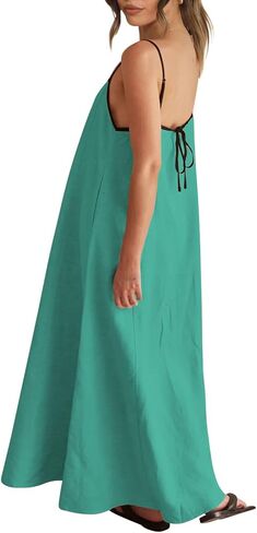 Shy Velvet Women's 2024 Summer Linen Maxi Dress Contrast Spaghetti Strap Dress Backless Sleeveless Casual Party Beach Dresses in Saudi Arabia