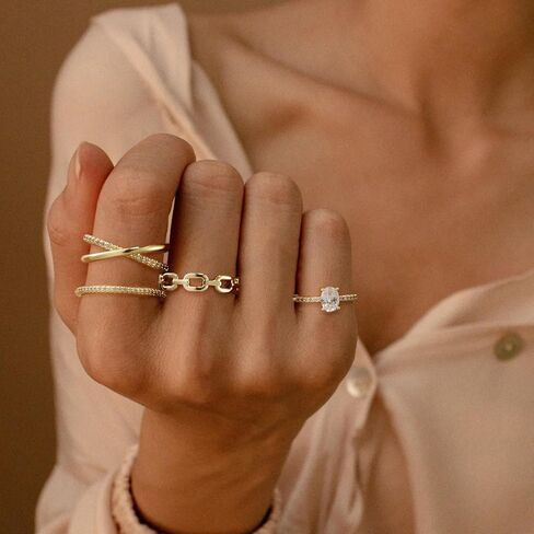 حلقات ذهبية قابلة للتكديس من Tasiso للنساء، 12 قطعة مطلية بالذهب عيار 14 قيراط غير مشوهة، مجموعة خواتم إبهام مكعبة زركونيا عصرية أنيقة لحفلات الزفاف وحفلات التخرج مقاس 6 7 8 9 10 in Kuwait