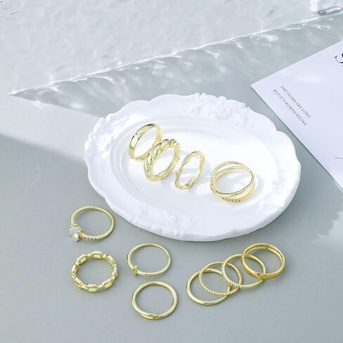 حلقات ذهبية قابلة للتكديس من Tasiso للنساء، 12 قطعة مطلية بالذهب عيار 14 قيراط غير مشوهة، مجموعة خواتم إبهام مكعبة زركونيا عصرية أنيقة لحفلات الزفاف وحفلات التخرج مقاس 6 7 8 9 10 in Kuwait