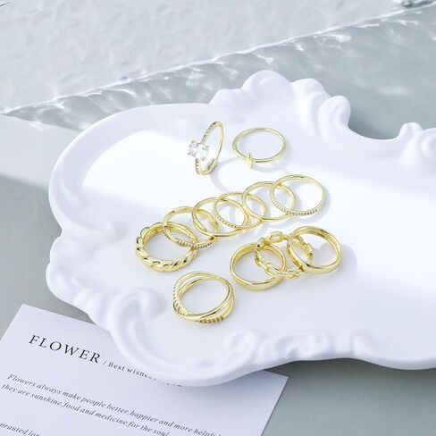 حلقات ذهبية قابلة للتكديس من Tasiso للنساء، 12 قطعة مطلية بالذهب عيار 14 قيراط غير مشوهة، مجموعة خواتم إبهام مكعبة زركونيا عصرية أنيقة لحفلات الزفاف وحفلات التخرج مقاس 6 7 8 9 10 in Kuwait
