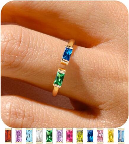 TOBENY Gold Birthstone Rings for Women 14K Gold Plated Adjustable Rings Non Tarnish Gold Stackable Rings Dainty Emerald Green Cubic Zirconia Ring for Mother Daughter Birthday Jewelry Gifts in Saudi Arabia
