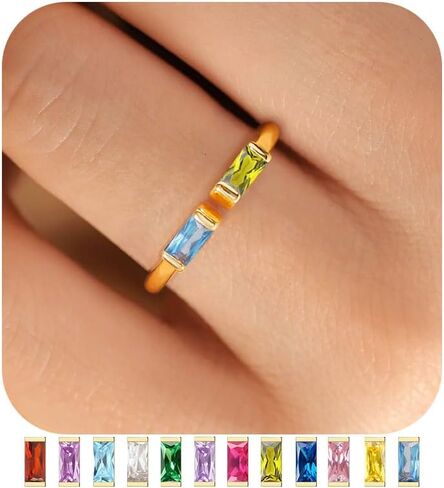 TOBENY Gold Birthstone Rings for Women 14K Gold Plated Adjustable Rings Non Tarnish Gold Stackable Rings Dainty Emerald Green Cubic Zirconia Ring for Mother Daughter Birthday Jewelry Gifts in Saudi Arabia