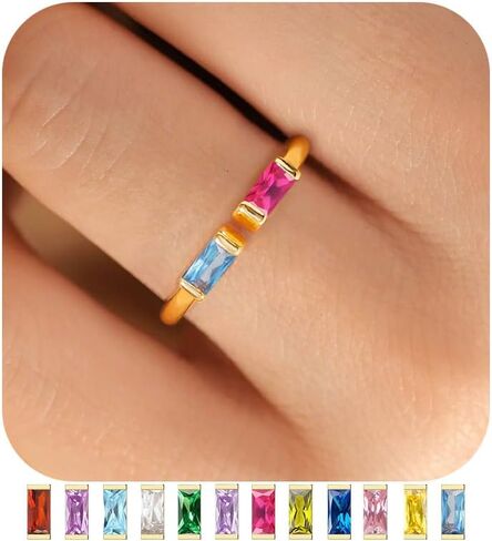 TOBENY Gold Birthstone Rings for Women 14K Gold Plated Adjustable Rings Non Tarnish Gold Stackable Rings Dainty Emerald Green Cubic Zirconia Ring for Mother Daughter Birthday Jewelry Gifts in Saudi Arabia