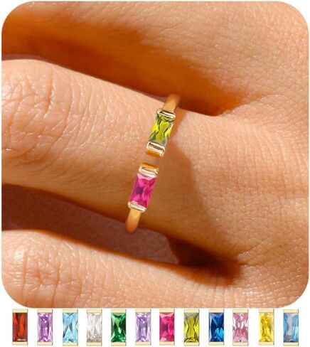 TOBENY Gold Birthstone Rings for Women 14K Gold Plated Adjustable Rings Non Tarnish Gold Stackable Rings Dainty Emerald Green Cubic Zirconia Ring for Mother Daughter Birthday Jewelry Gifts in Saudi Arabia