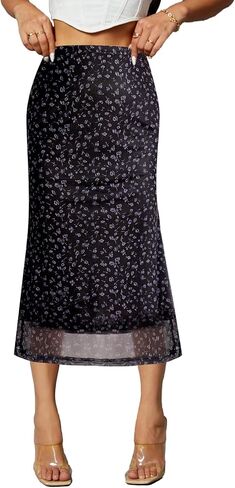 Avanova Women Mesh Mermaid Bodycon Skirts High Waisted Fishtail Midi Skirts in Saudi Arabia
