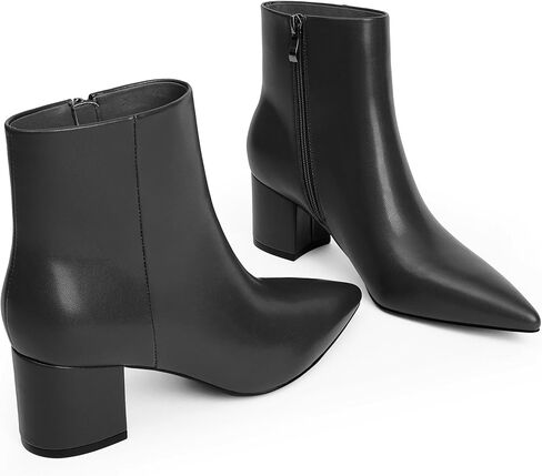 Modatope حذاء من الجلد للنساء أشار تو كتلة مكتنزة أحذية عالية الكعب الجانب سستة الخريف الشتاء أحذية بوت قصيرة للنساء الجوارب الكاحل in Kuwait