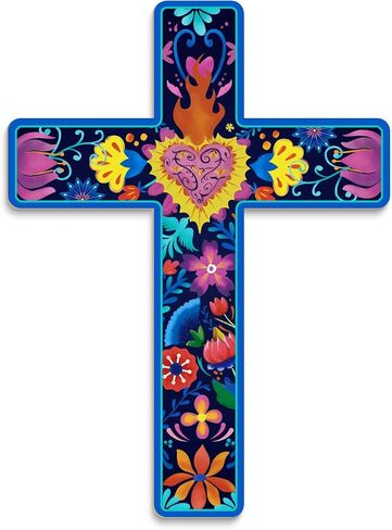Putuo Decor Floral Cross Wall Decor Painted Decorative Wooden Inspirational Cross Spanish Style Wall Cross Decor Mexican Art Wall Decor Crucifix for Home Room Church Decoration in Saudi Arabia